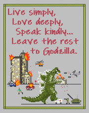 NEW and IMPROVED Digital GODZILLA Cross Stitch Sampler - Demon Monkey Craft